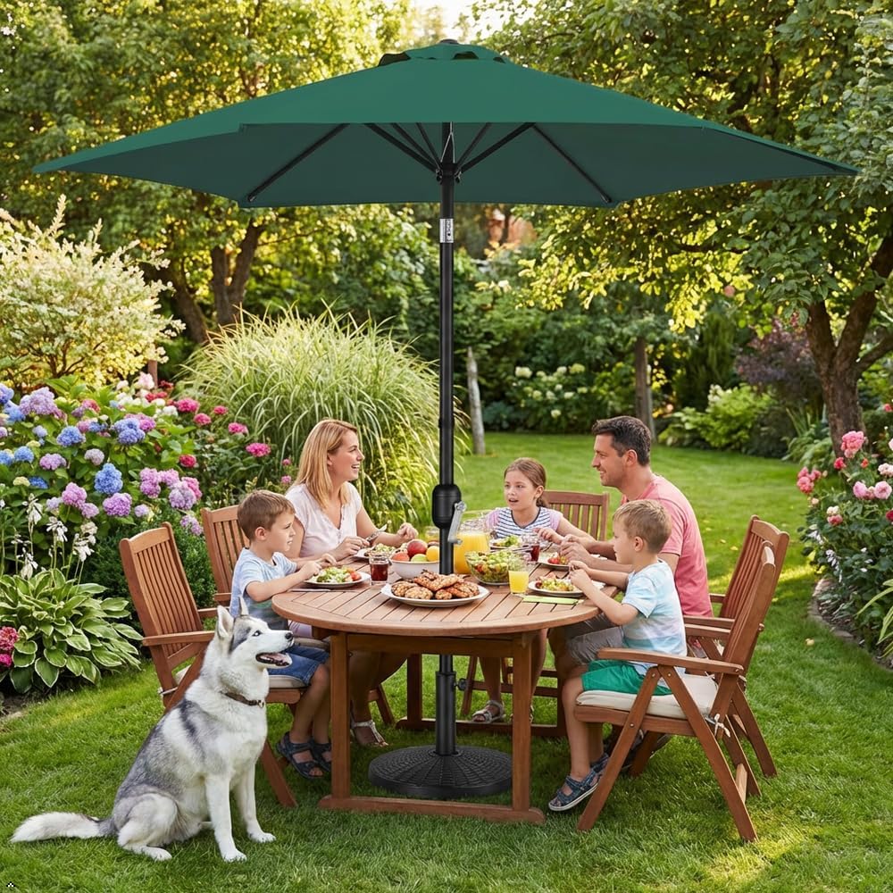 10FT Patio Umbrella with 22lb Umbrella Base Included, Outdoor Market Umbrella with Push Button Tilt, Crank and Sturdy