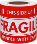 This Side Up Fragile Stickers 3x5 inch Handle with Care Shipping and Packing Warning Adhesive Label 100 Per Roll (3x5