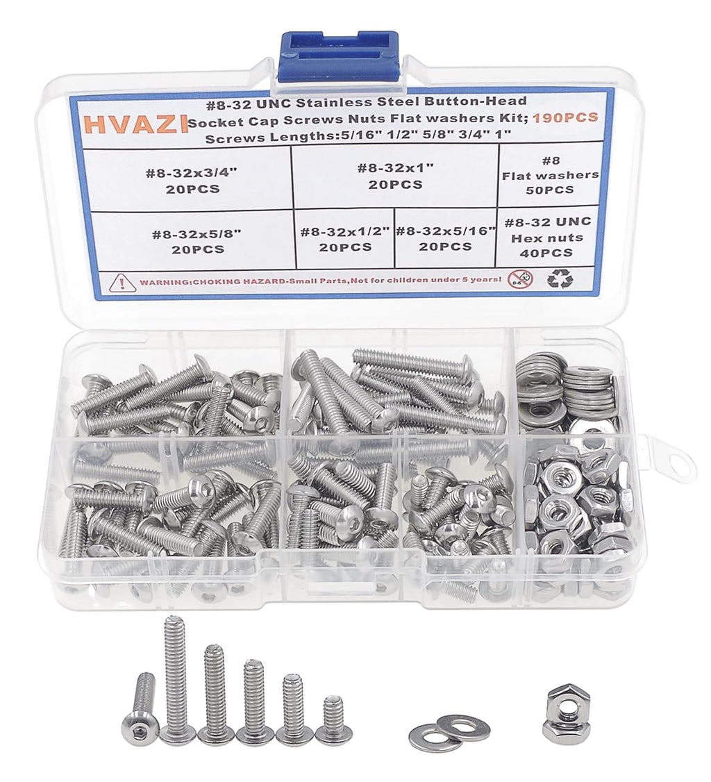 #8-32 UNC 304 SS Button-Head Socket Cap Screws, Nuts & Washers Kit