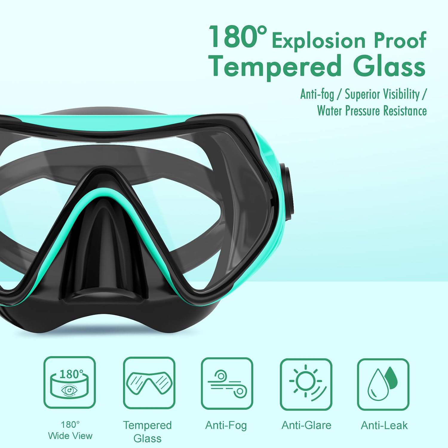 Snorkeling Gear for Adults, JRing Snorkel Mask Set with 180 Degree Tempered Glass Anti Fog Goggles Scuba Dry Top