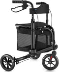 3 Wheel Rollator Walker with Seat for Slim Seniors, Padded Backrest Lightweight Foldable Travel Walker Ideal for