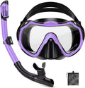 Snorkeling Gear for Adults, Adult Snorkel Set with Panoramic Anti-Leak and Anti-Fog Tempered Glass Snorkel Mask, Dry