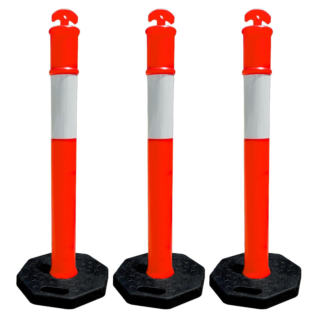 Orange Traffic Delineator Cone 45" Tall Reflective Collar for Safety Barrier with 15" x 15" Rubber Base for Traffic