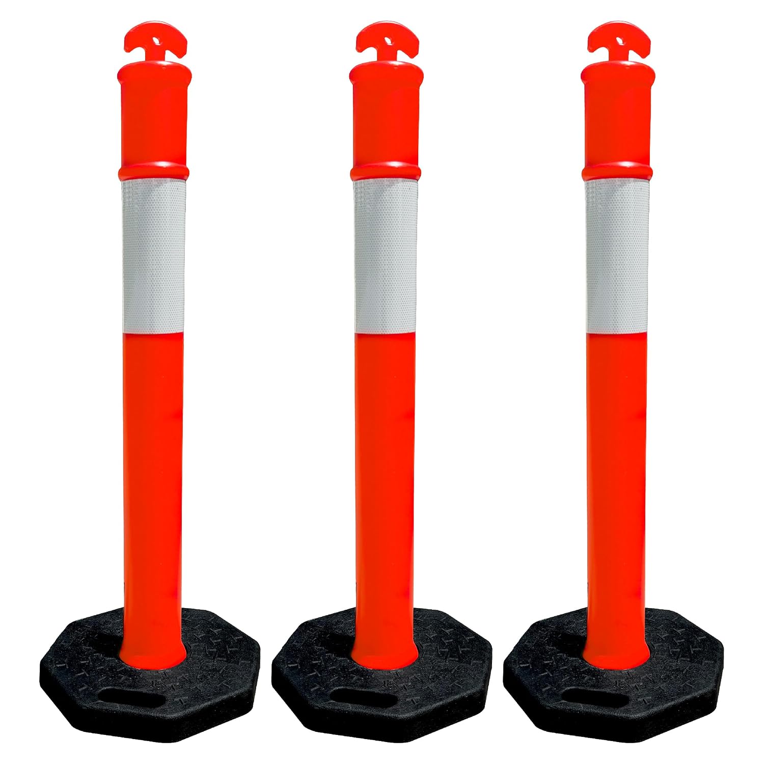 Orange Traffic Delineator Cone 45" Tall Reflective Collar for Safety Barrier with 15" x 15" Rubber Base for Traffic