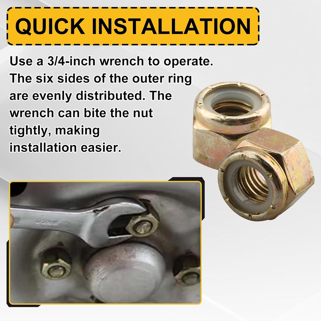 Grade 8 Coarse Lock Nuts 1/2"-13 (20 Pcs), 1/2″-13 Locknuts Yellow Zinc Finish Steel Nylon Insert Lock Nut