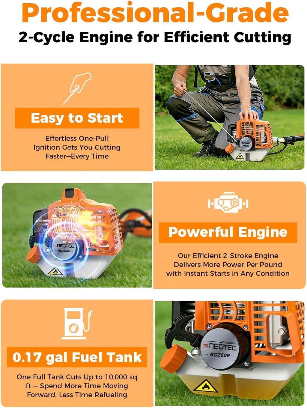 26CC Gas Pole Saw – Extendable 6.9-9.5 FT Gas-Powered Tree Trimmer, 10" Chainsaw Bar, 90° Adjustable Head, Cuts