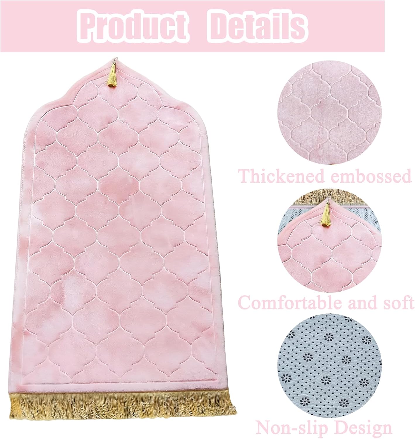 Muslim Prayer Rug with Memory Foam, 25.6x43.3 Inch Soft Padded Islamic Mat, Thick Sajadah for Knees and Forehead