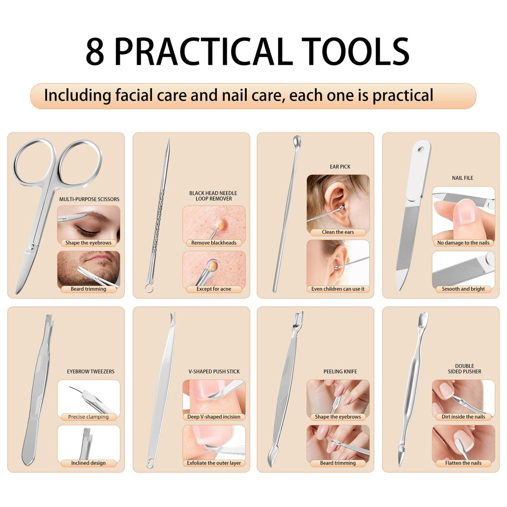 Manicure, Pedicure Kit, Nail Clippers Set of 12Pcs, Professional Grooming Kit, Nail Tools with Luxurious Travel Case