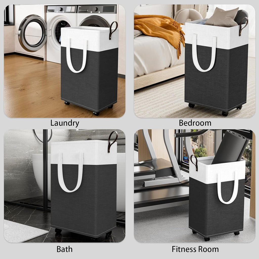 75L Rolling Laundry Basket with 4 Wheels Collapsible Gray | 4 Wheels, Waterproof PEVA Lining, Cotton Flax Fabric