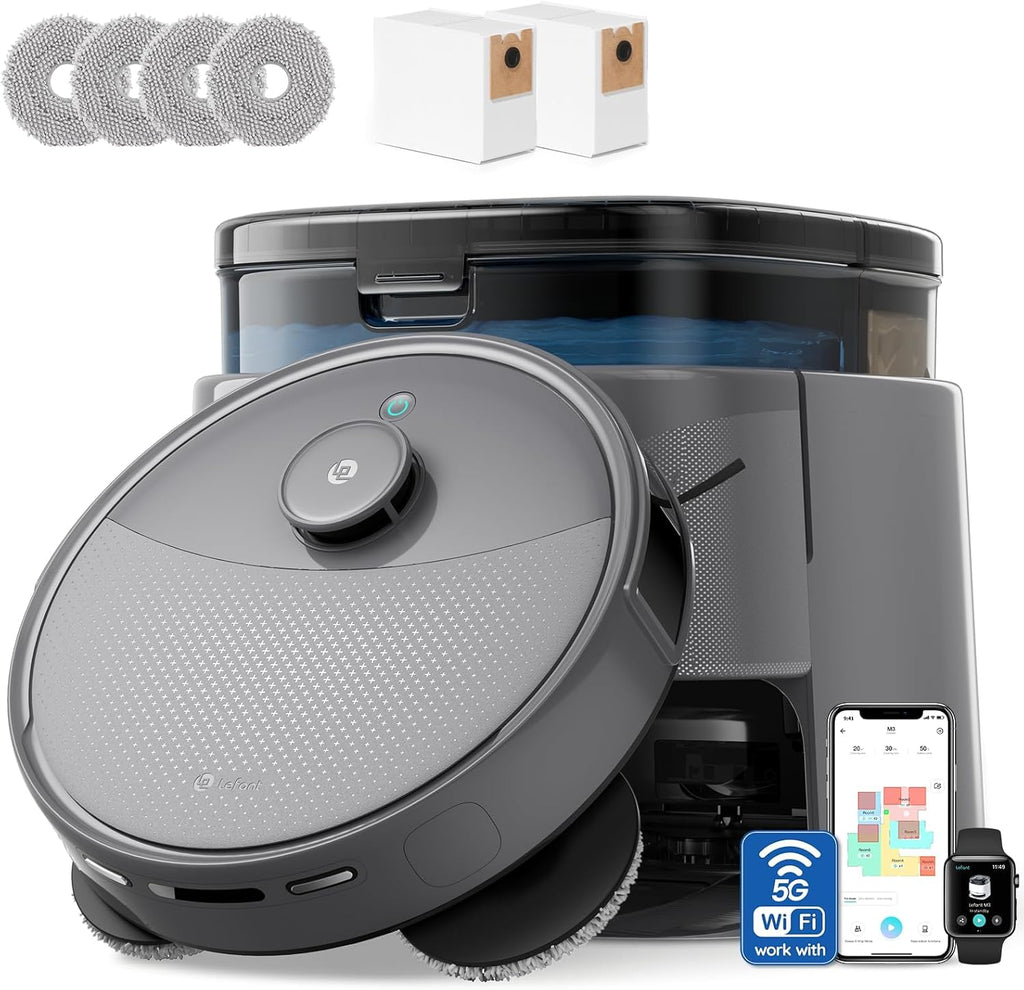 Robot Vacuum and Mop, 20000Pa Suction,Multifunctional Dock with Hot Water Self-Cleaning&Drying, Obstacle