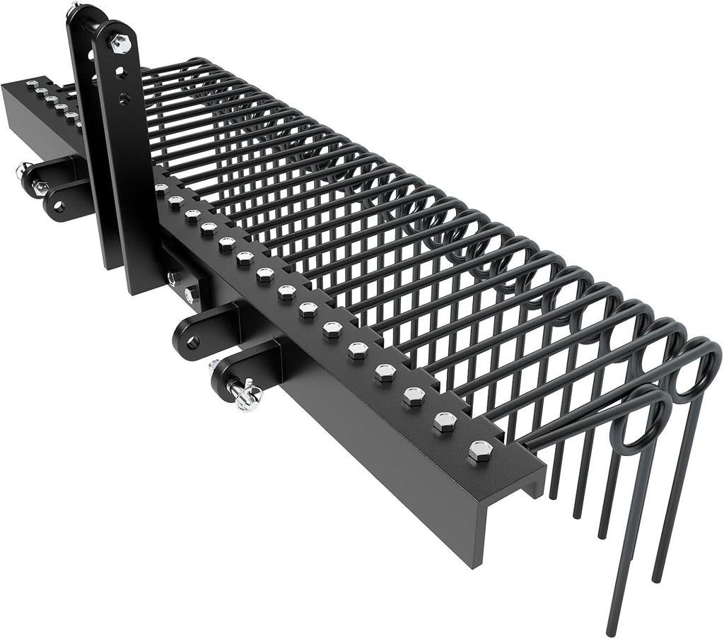 60" Durable Powder Coated Steel Pine Straw Rake, Steel Spring Landscape Rake for Leaves, Pine Needles, Straw, and