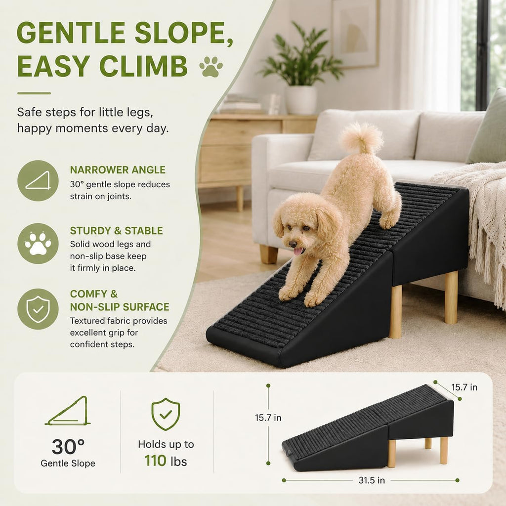 2-in-1 Foldable Ottoman Dog Ramp for Couch,Convertible Folding Dog Stairs for Couch and Bed,Non-Slip Wooden Pet