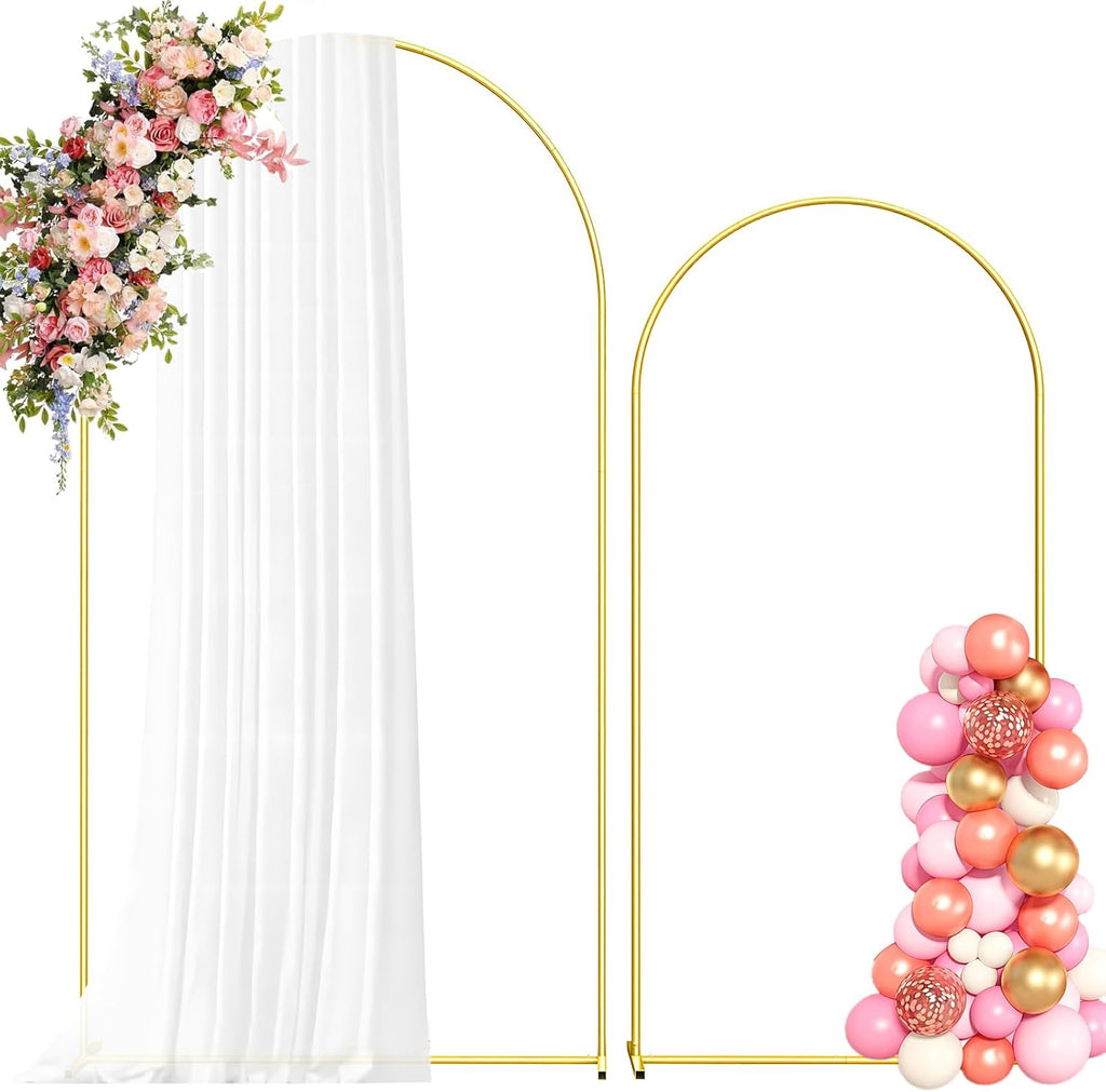 Metal Arch Backdrop Stand, 7.2FT+6FT Wedding Arch Frame, Gold Wedding Arch Backdrop Stand Set of 2, Balloon Arch
