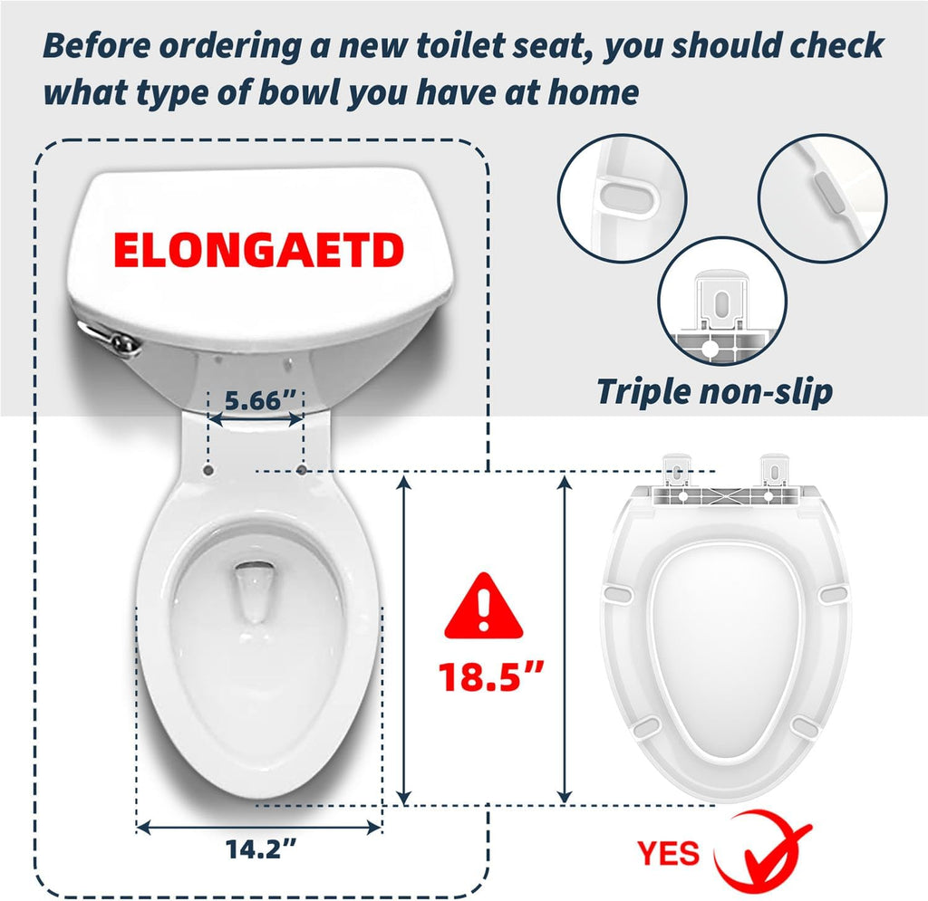 ELONGATED toilet seat risers for seniors, Slow Close, Elevated toilet seat, Heavy Duty, Never Loosen, Raised toilet