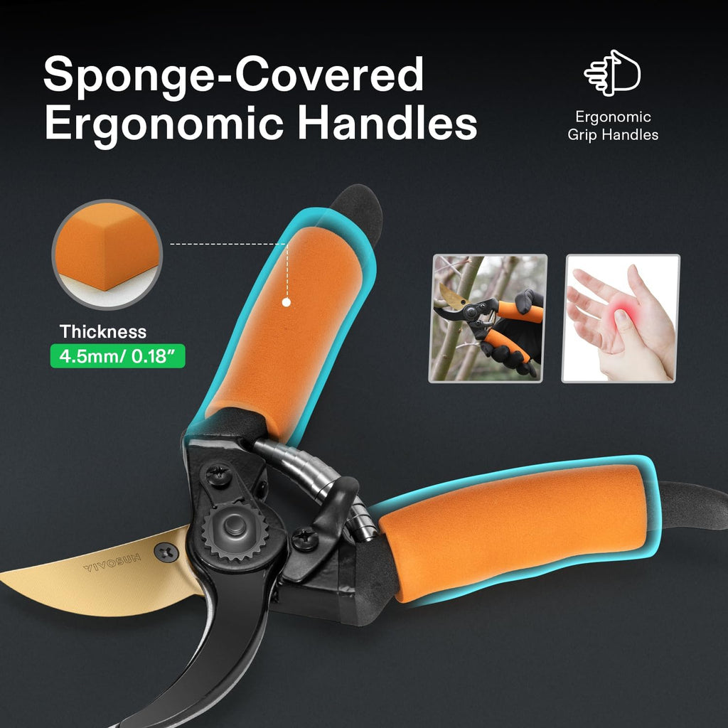 6.5 Inch Gardening Scissors Hand Pruner Pruning Shear and 8.5" Bypass Pruning Shears for Gardening, Heavy-Duty Garden