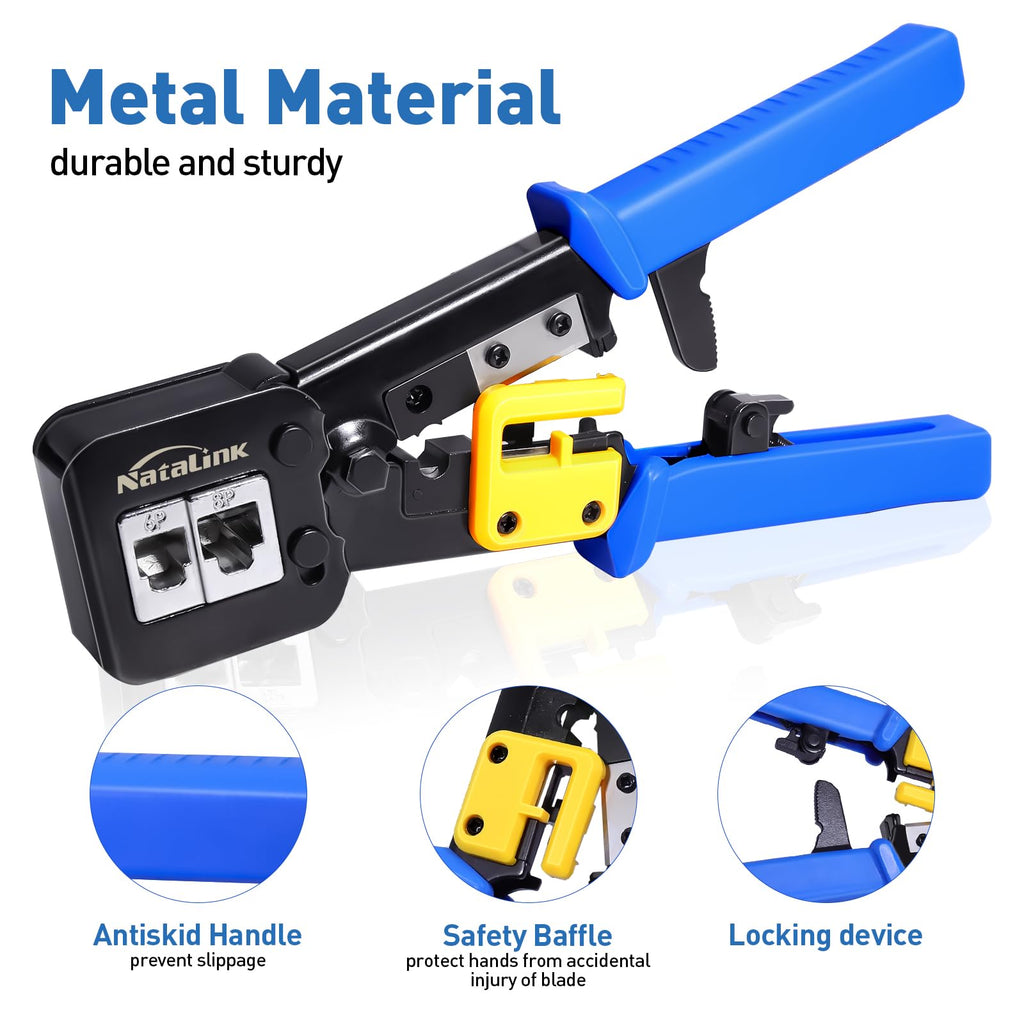 NataLink Pass Through RJ45 Crimp Tool Cat6 Cat5E Cat5 Ethernet Crimper