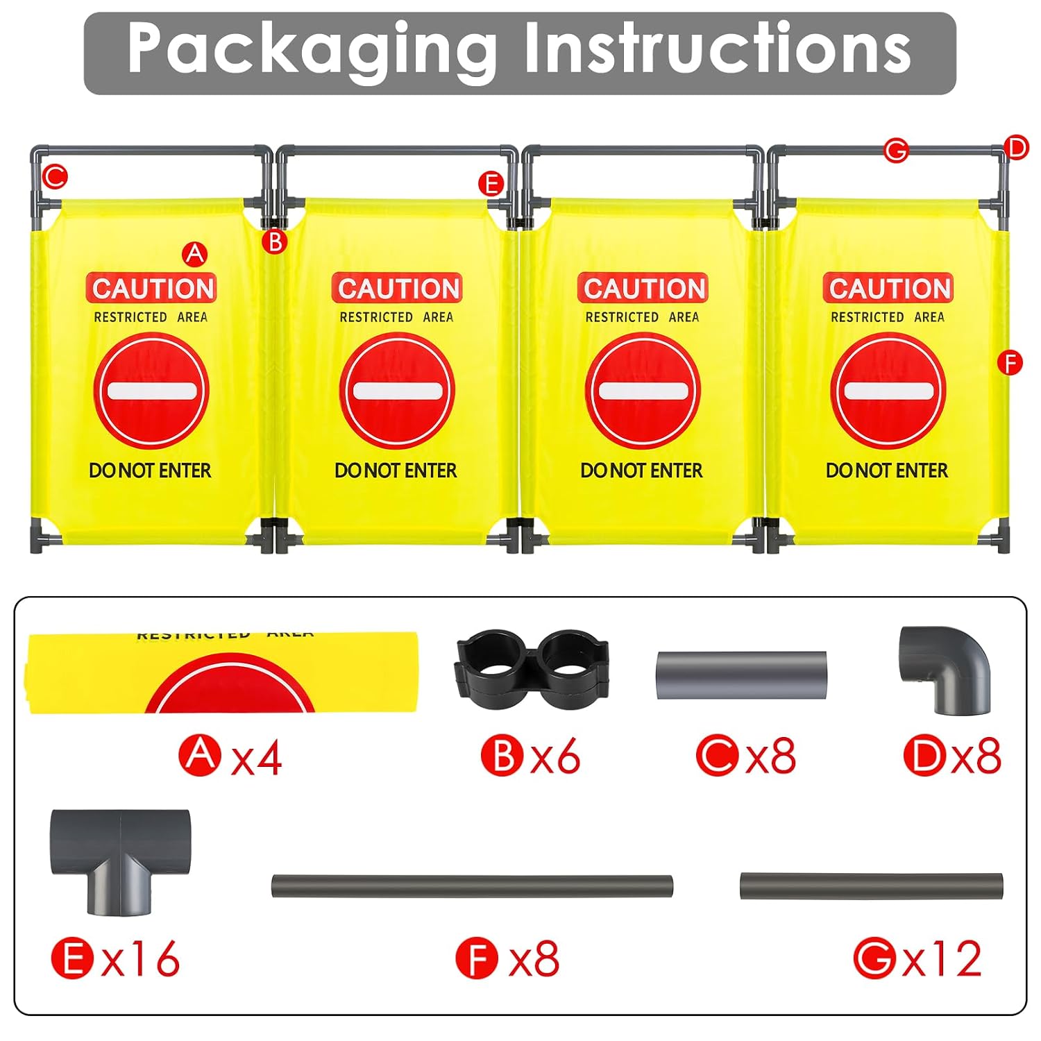 4 Panels Safety Barricade,7.8 FT Foldable Security Sign Barrier | Heavy Duty PVC Frame Barricade,DO NOT Enter" Gate