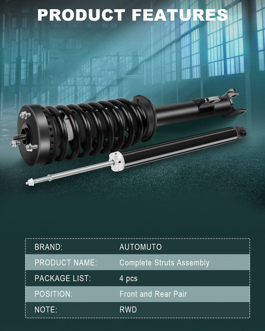 AUTOMUTO RWD Complete Struts Assembly Front Rear for Chrysler 300 2005-2010