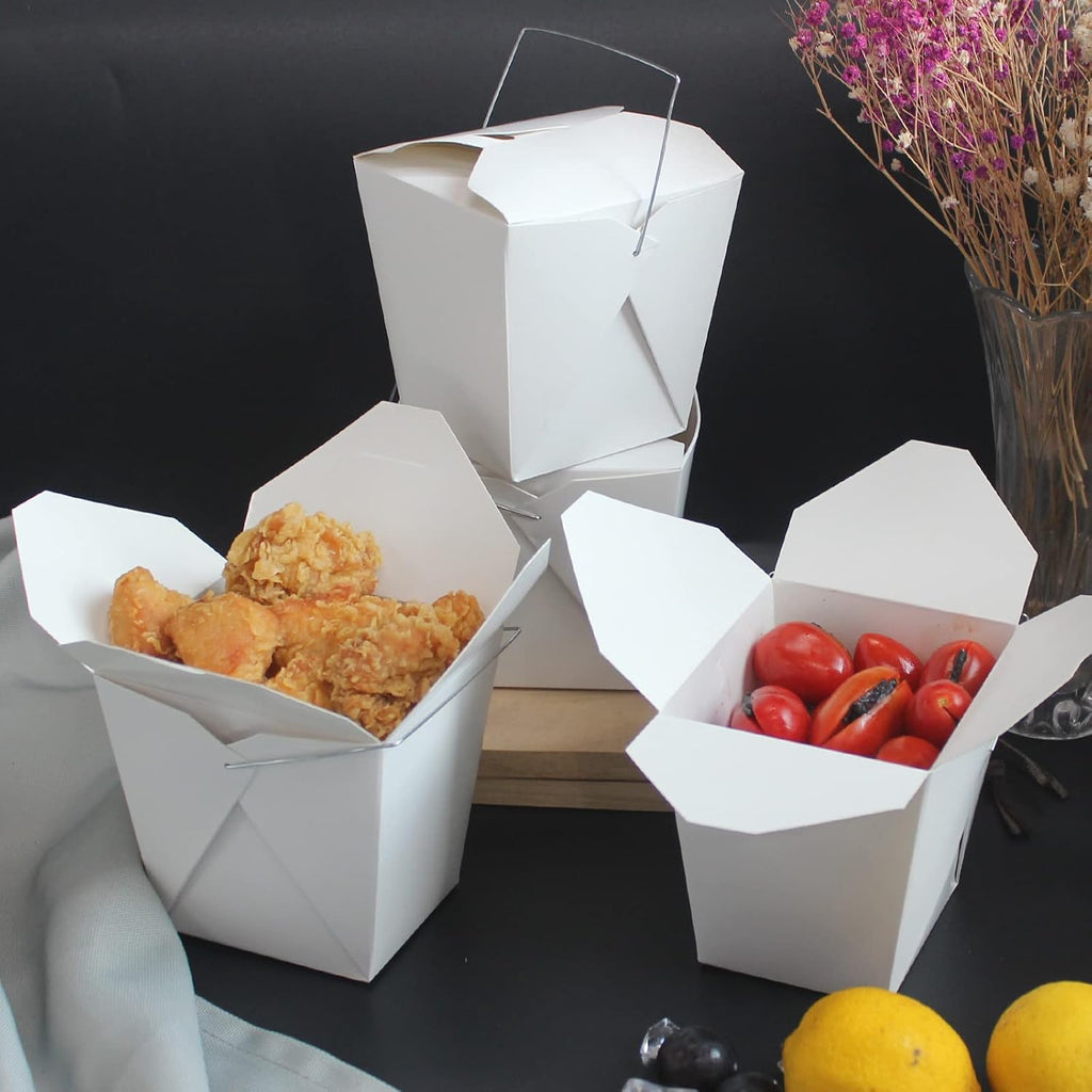 50 Pack 26oz Chinese Take Out Food Boxes, Paper Takeout Container