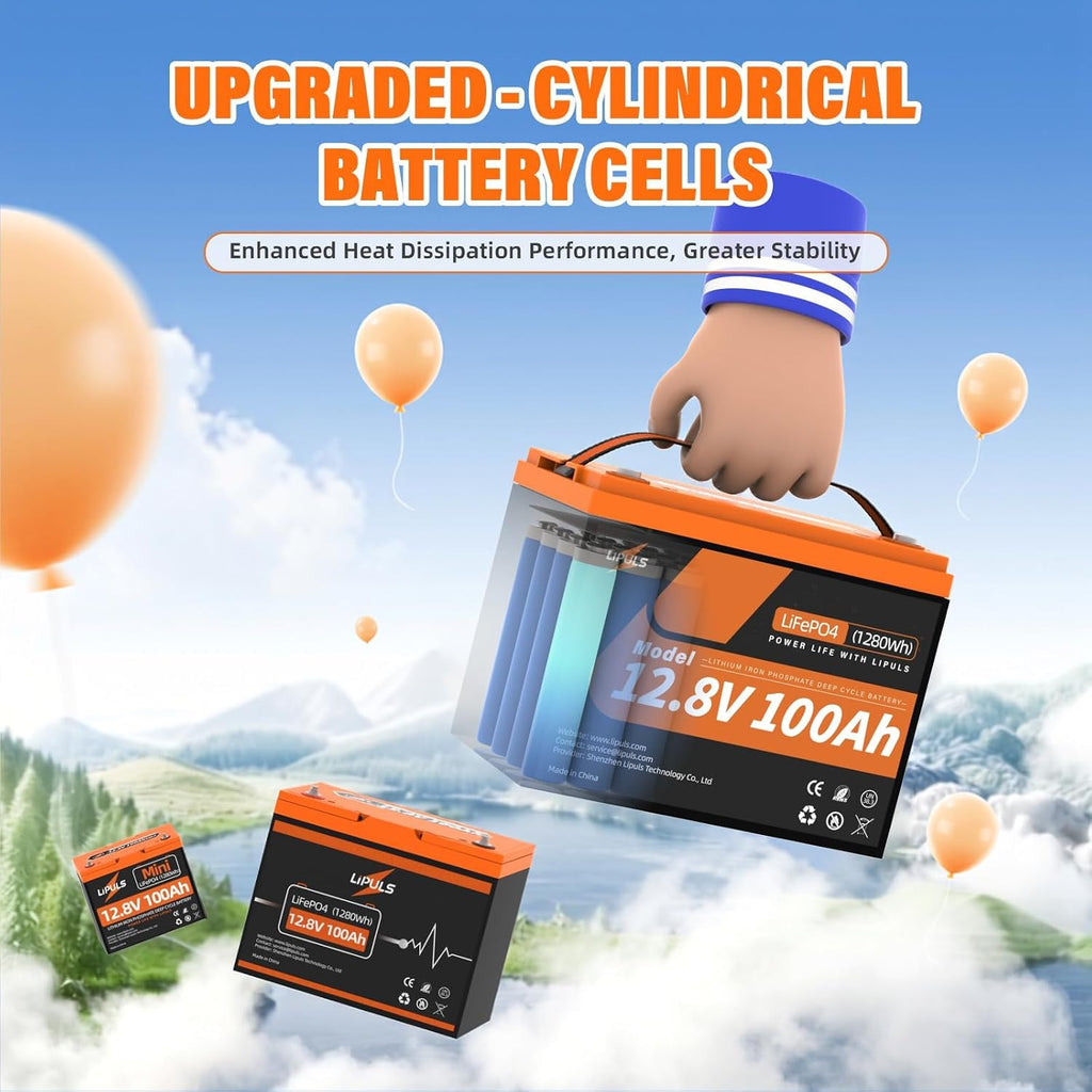 12.8V 100Ah LiFePO4 Lithium Battery, Group 24 Lithium Battery Built-in 100A BMS and Grade A Cells, 15000 Cycles