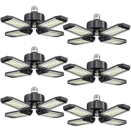 LED Garage Lights 6 Pack - 120W Garage Lights Ceiling LED 12000LM with 4+1 Adjustable Panels, Shop Lighting 6500K