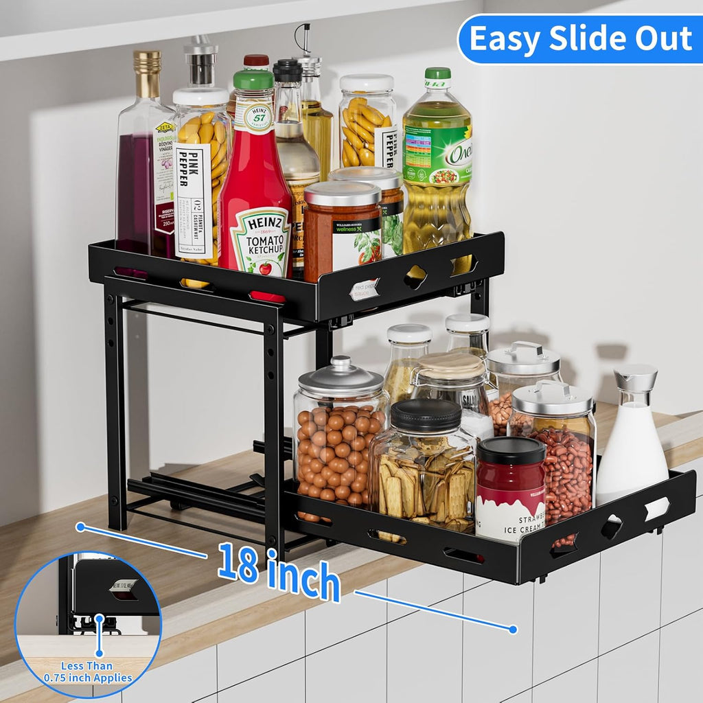 Pull Out Spice Rack Organizer for Cabinet, 2 Tier Cabinet Spice Rack Organizer, Height Adjustable Vertical Spice Rack