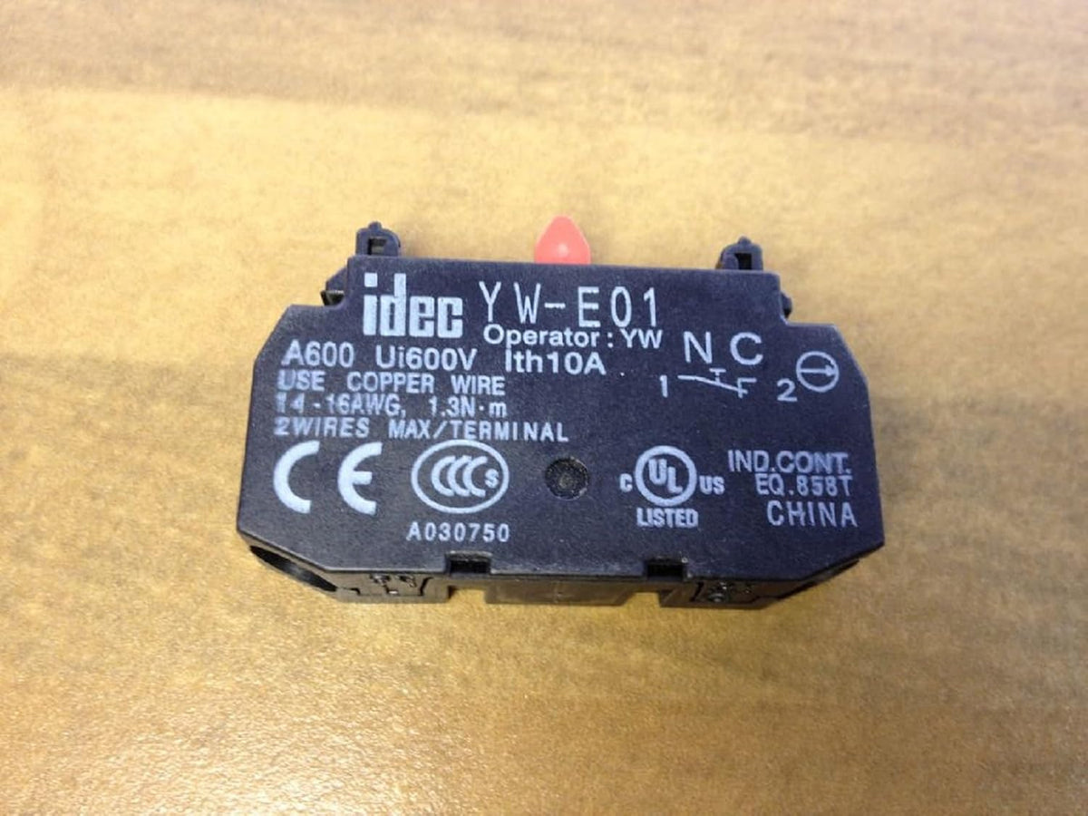 IDEC YW-E01 1NC Contact Block 10A 600V Screw Terminal