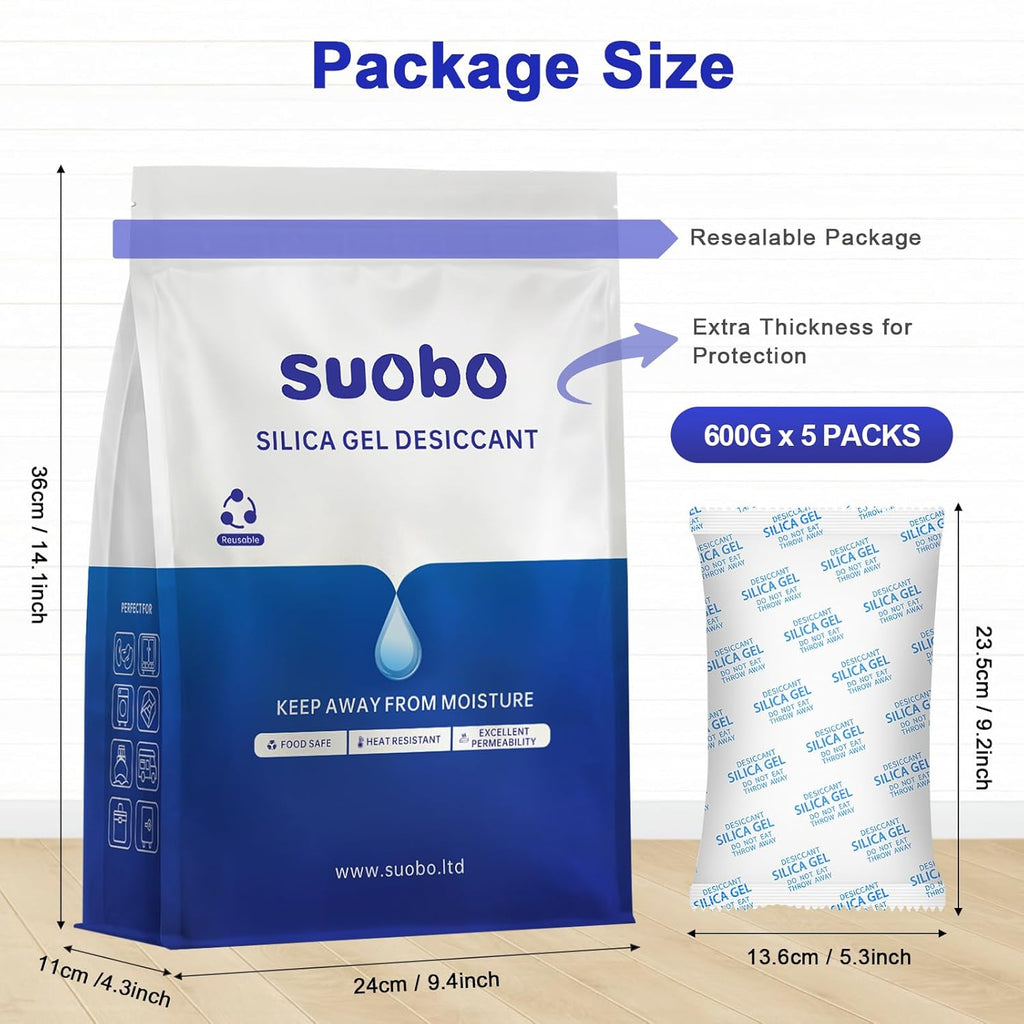 Large Desiccant Packs, 5 Packs 600 Gram Silica Gel Packets Reusable, Dehumidifier Packs for Car Desiccant, Large