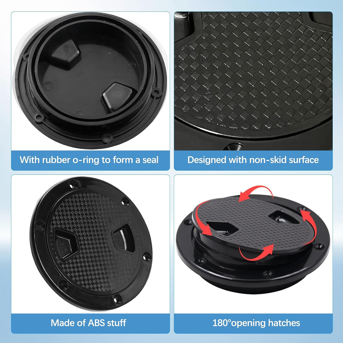 6 Inch Round Inspection Deck Plate Hatch with Detachable Cover, Black