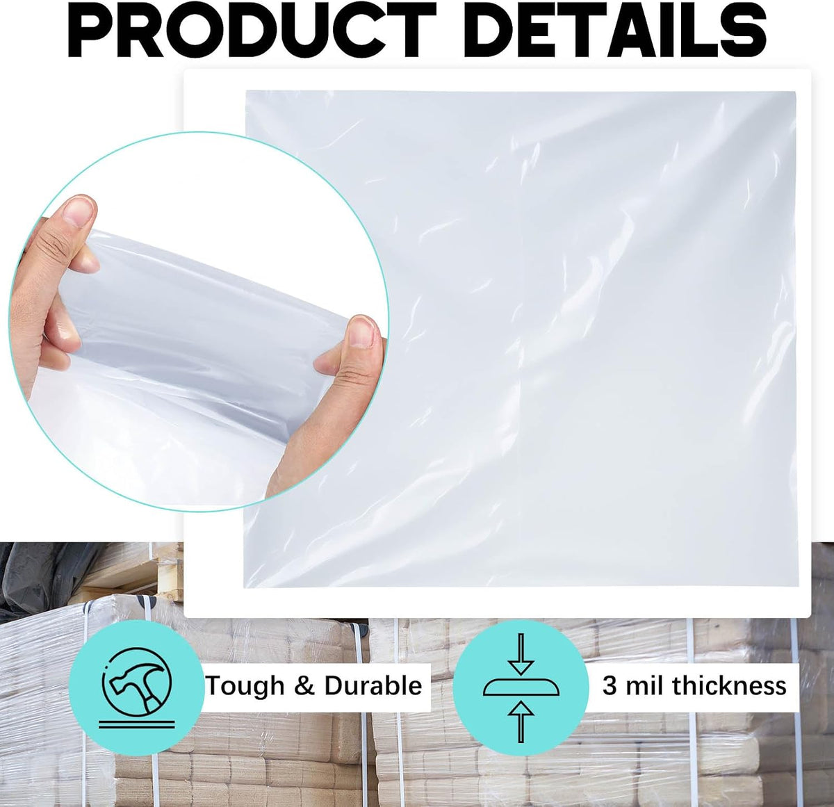20 Pack 3 Mil Pallet Covers Bags 55" x 53" x 75",Clear