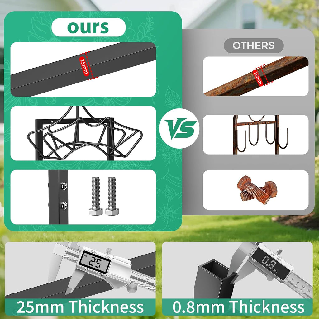 Garden Hose Holder with 2 Tool Hooks Heavy-Duty Water Hose Reel Rustproof | Freestanding Hose Reel Metal Stand Rack