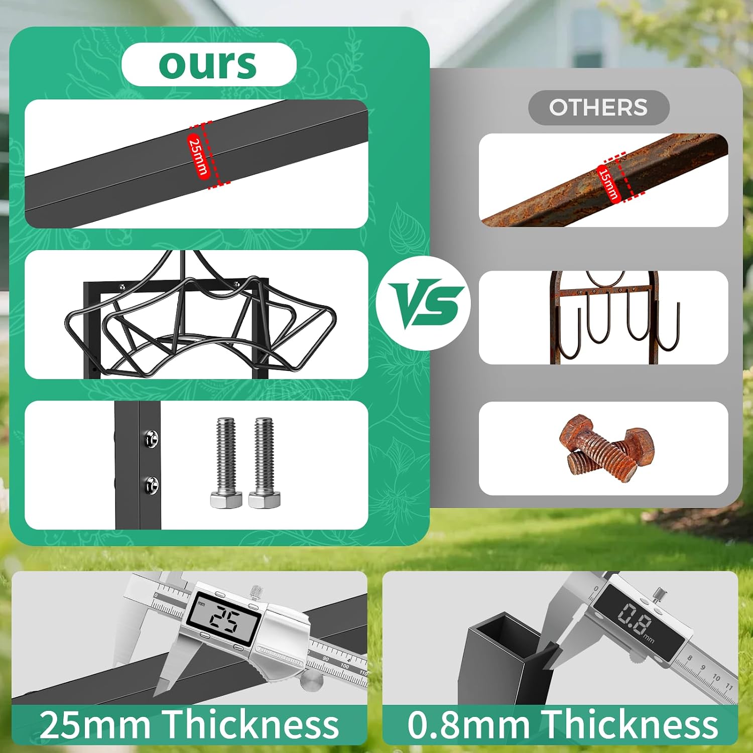 Garden Hose Holder with 2 Tool Hooks Heavy-Duty Water Hose Reel Rustproof | Freestanding Hose Reel Metal Stand Rack