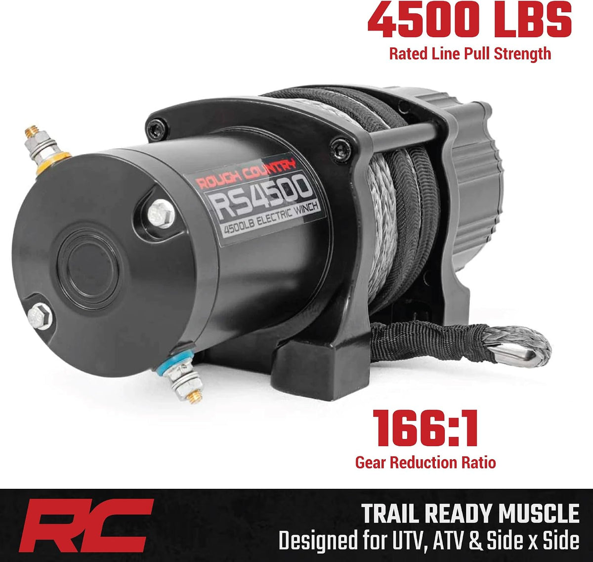 4,500 LB UTV/ATV Winch - ProSeries 1.4HP Electric Winch with 50 Ft Synthetic Rope, Remote, Waterproof 12V Off-Road
