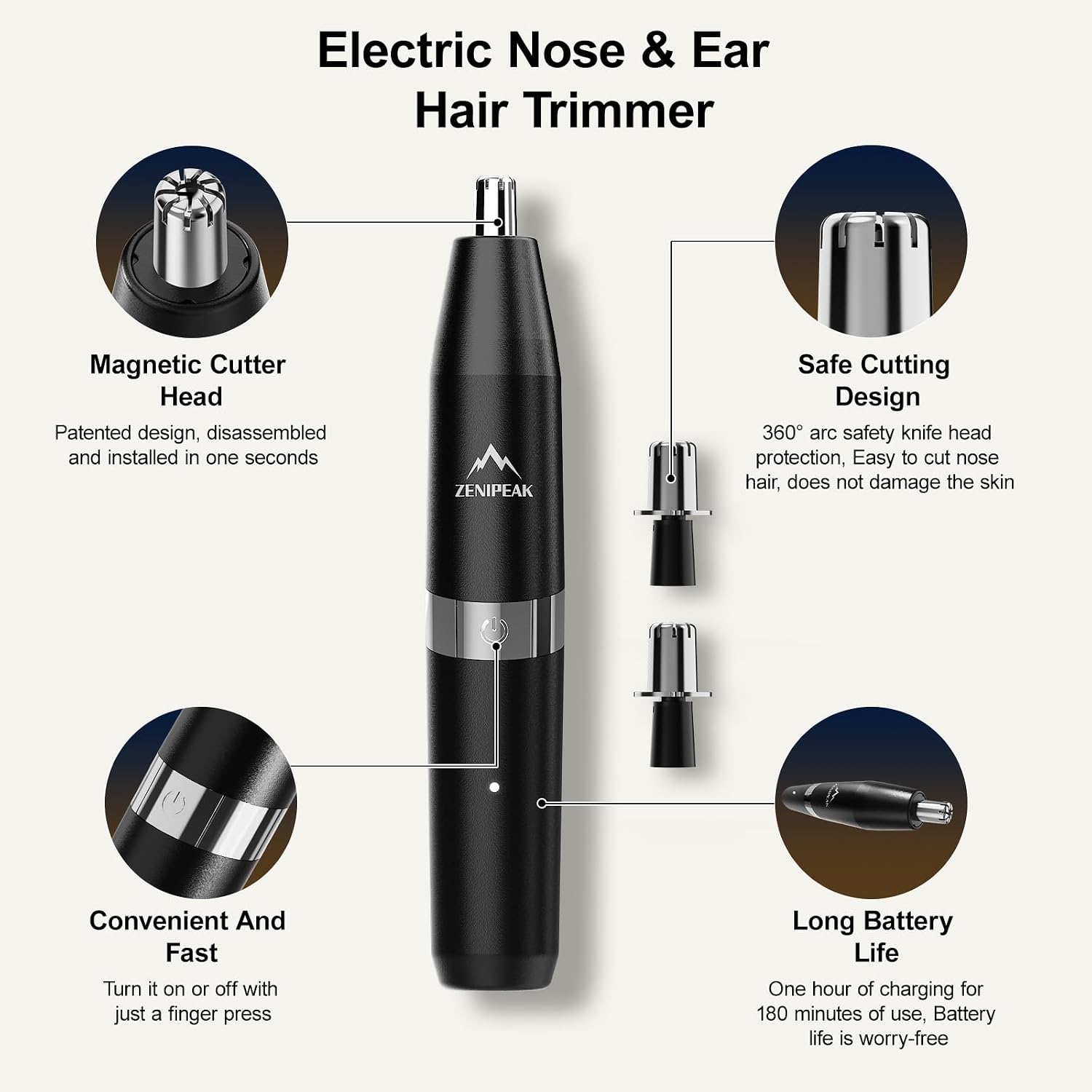 Professional Nose Hair Trimmer for Men & Women, USB-C Rechargeable Electric Ear & Nasal Clipper, Micro-Vacuum