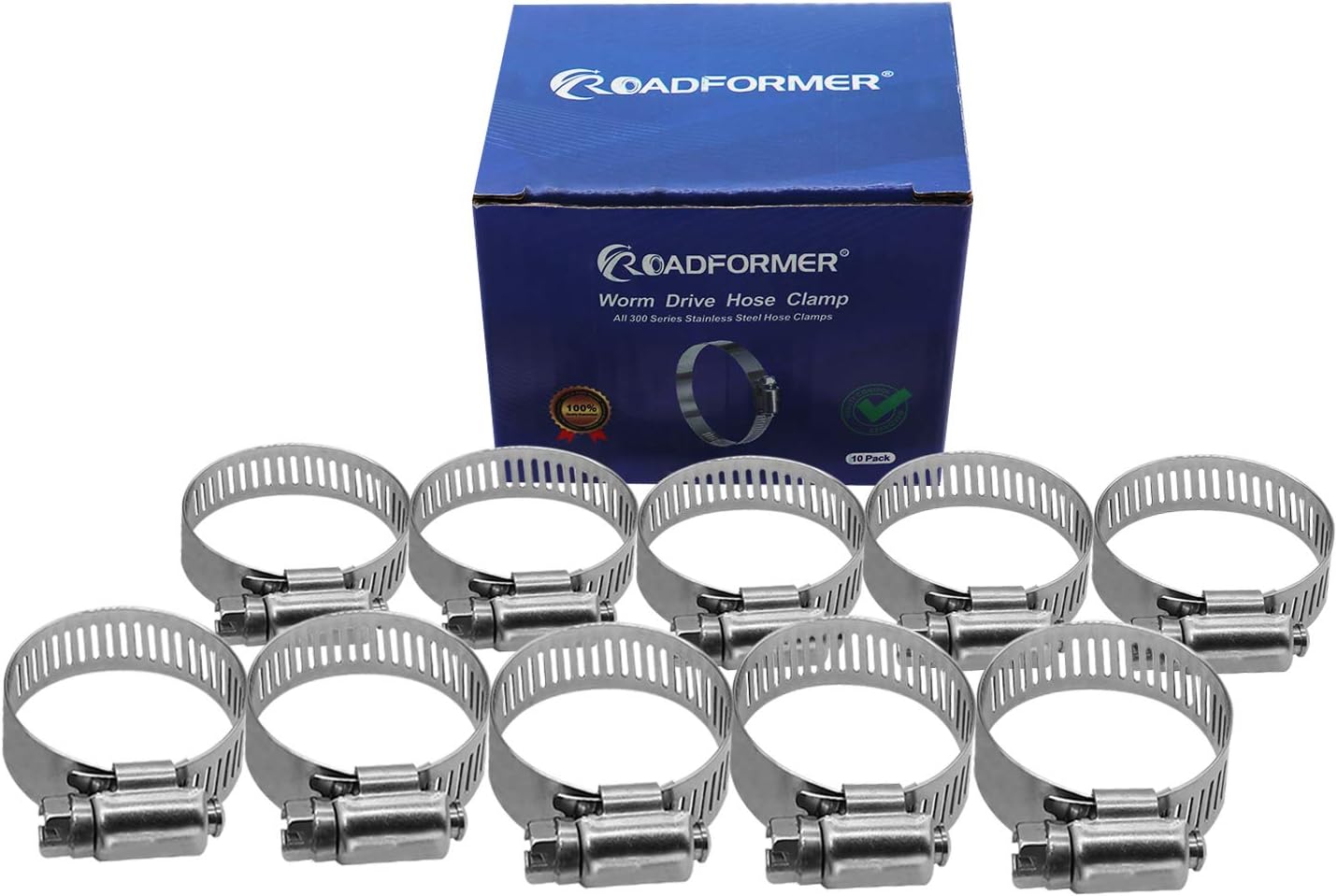 2" Hose Clamp Full Stainless Steel 40mm - 64mm, 10 Pack | 2 hose clamp worm gear SAE 32 Size, Full Stainless Steel