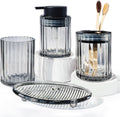 Bathroom Accessories Set, 4 PCS Glass Bathroom Set,Black Grey | Includes Soap Dispenser, Toothbrush Holder