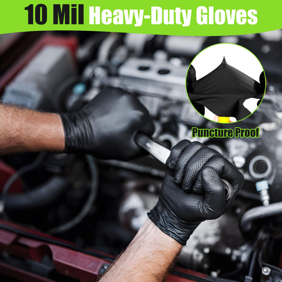 10 Mil Heavy Duty Black Nitrile Mechanic Gloves, 50 Count M