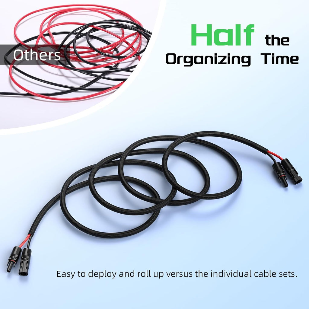 10AWG 30FT Solar Panel Extension Cable, Flame Retardant Protective Sleeving Twin Wire 10 Gauge Solar Cable with IP68