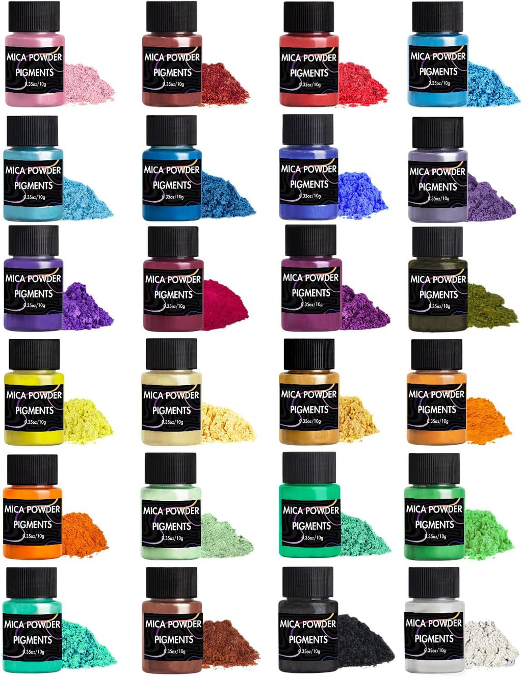 Mica Powder, 24 Colors Pearlescent Pigment Powder for Epoxy Resin, 240g Pearl Pigment Set for Soap Making, Bath