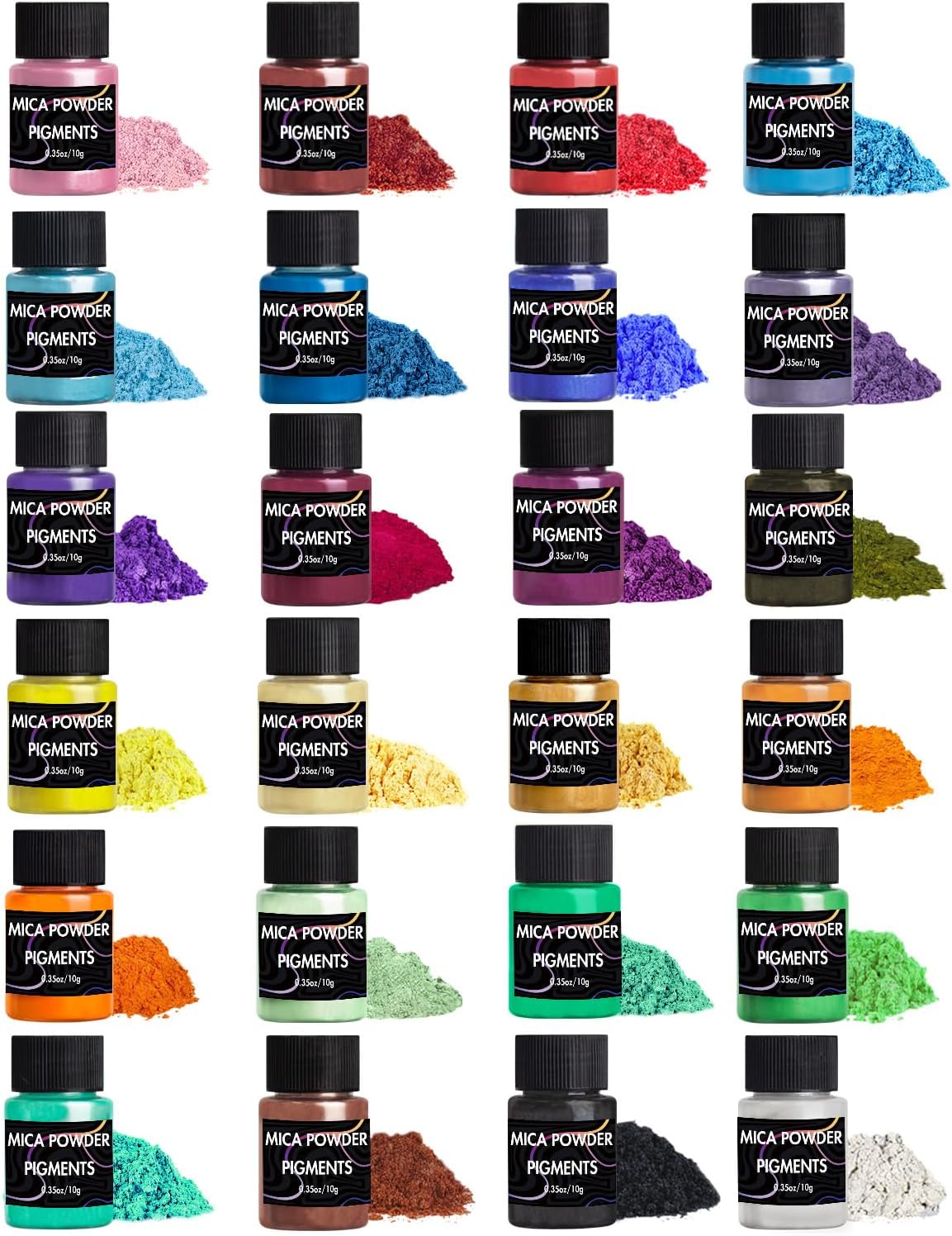 Mica Powder, 24 Colors Pearlescent Pigment Powder for Epoxy Resin, 240g Pearl Pigment Set for Soap Making, Bath
