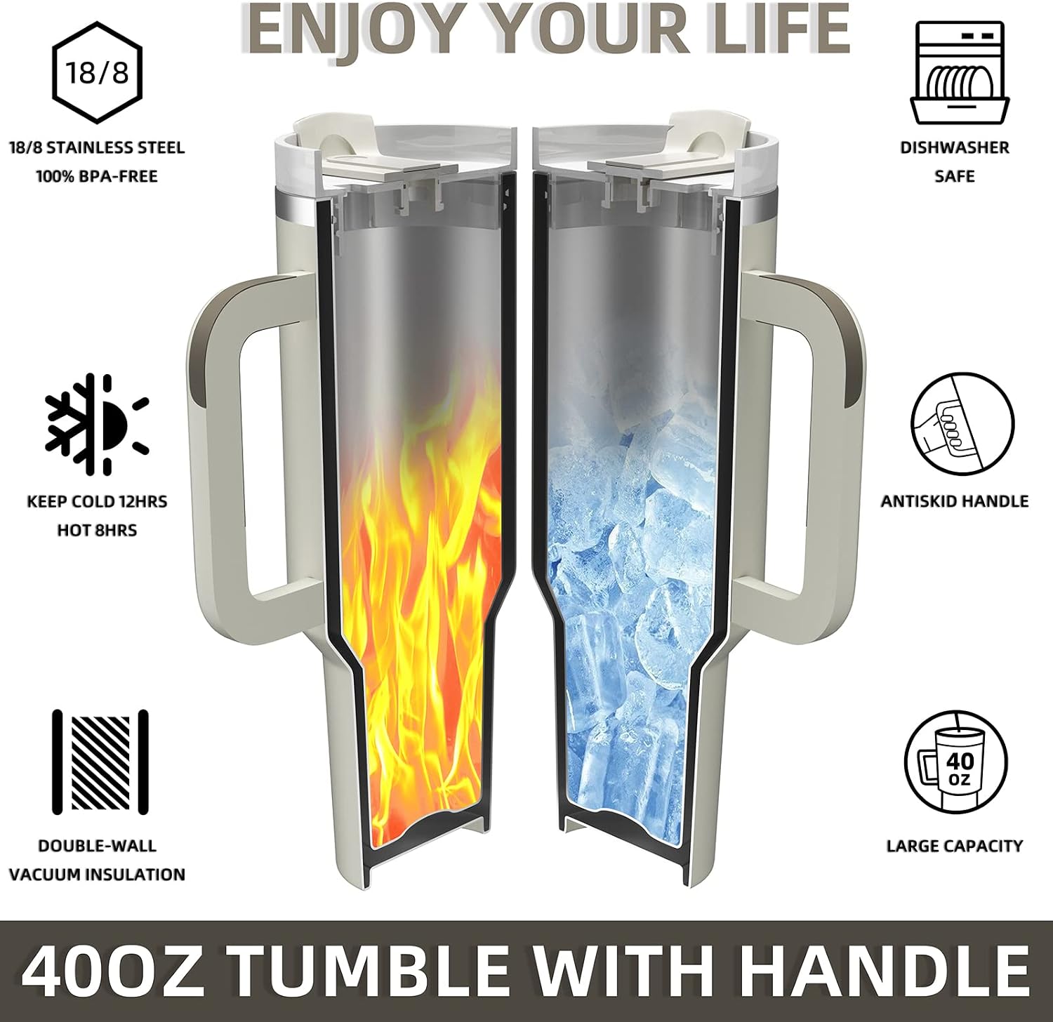 40 oz Tumbler with Handle and Straw,Reusable Vacuum Quencher Tumbler with Lid,Stainless Steel Insulated Travel