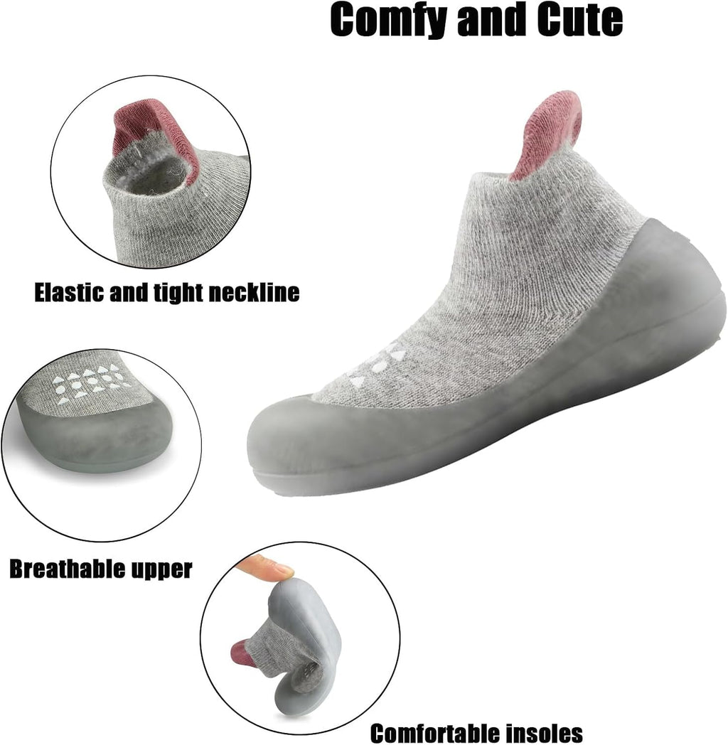 2 Pack Baby Sock Shoes Toddler Walking Shoes, Non-Slip Soft Sole Sneakers Breathable Slippers for Infant Boys Girls