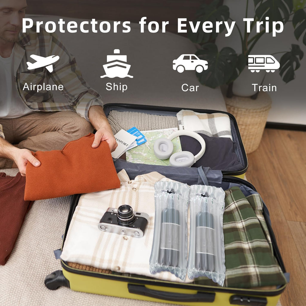 Wine Bottle Travel Protector Bags, 100 Pack Inflatable Air Column Cushion Bubble Bags, Reusable Wine Bottle Protector