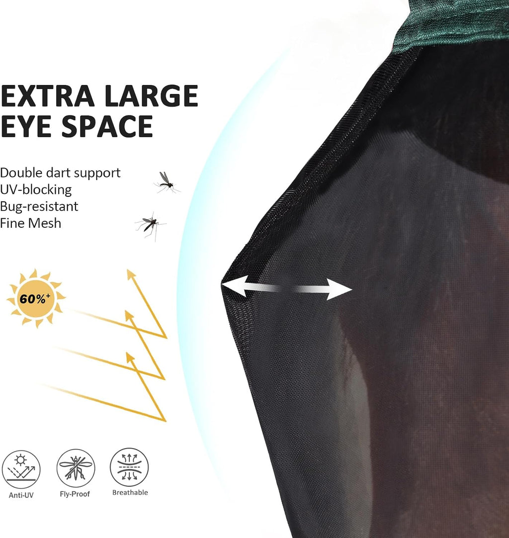 Pro Luminous Horse Full Face Fly Mask Large Eye Space Long Nose with Ears UV Protection for Horse Hunter Green L