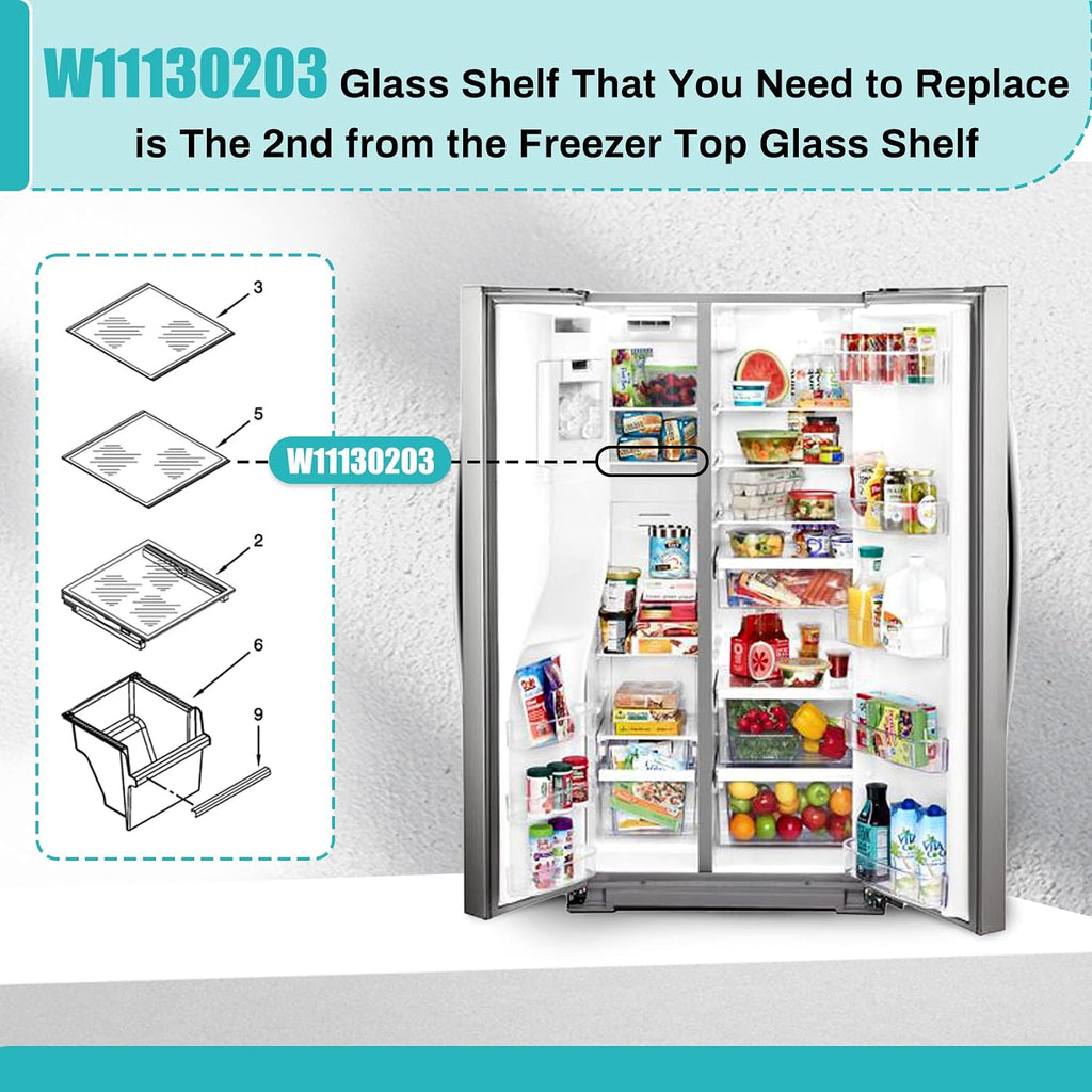 Upgraded W11130203 Freezer Shelf 11.7"×10", fits Whirlpool WRS571CIHZ