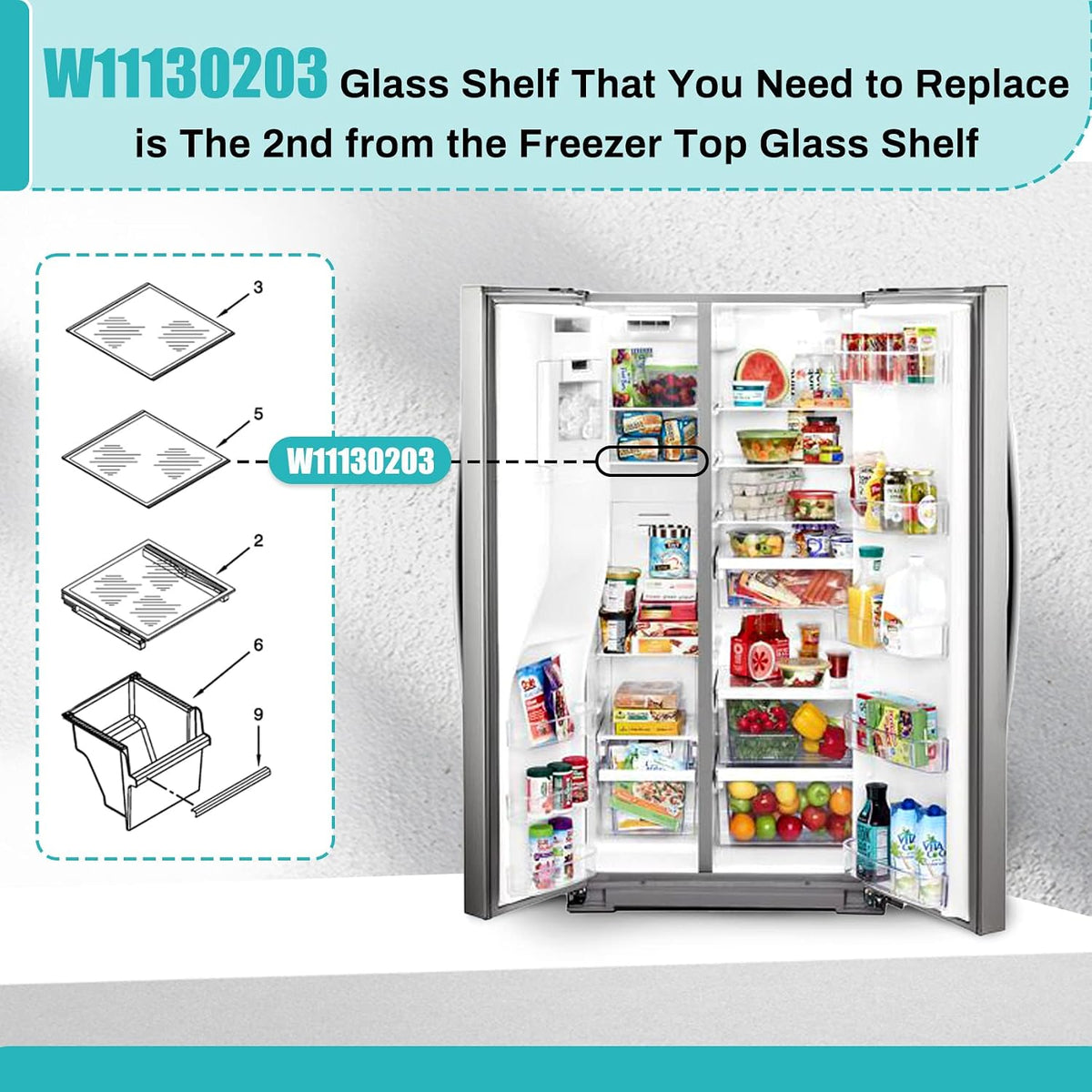 Upgraded W11130203 Freezer Shelf 11.7"×10", fits Whirlpool WRS571CIHZ