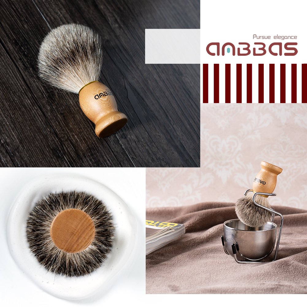 4IN1 Badger Hair Shaving Brush Set Lather for Men Smooth Wet Shave | and Soap Bowl Stand Good Water Absorption Skin