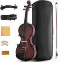 Acoustic Violin, 4/4 Full Size Solid Wood Fiddle for Beginners Adults, Ebony Fitted Satin Antique Finish Violin