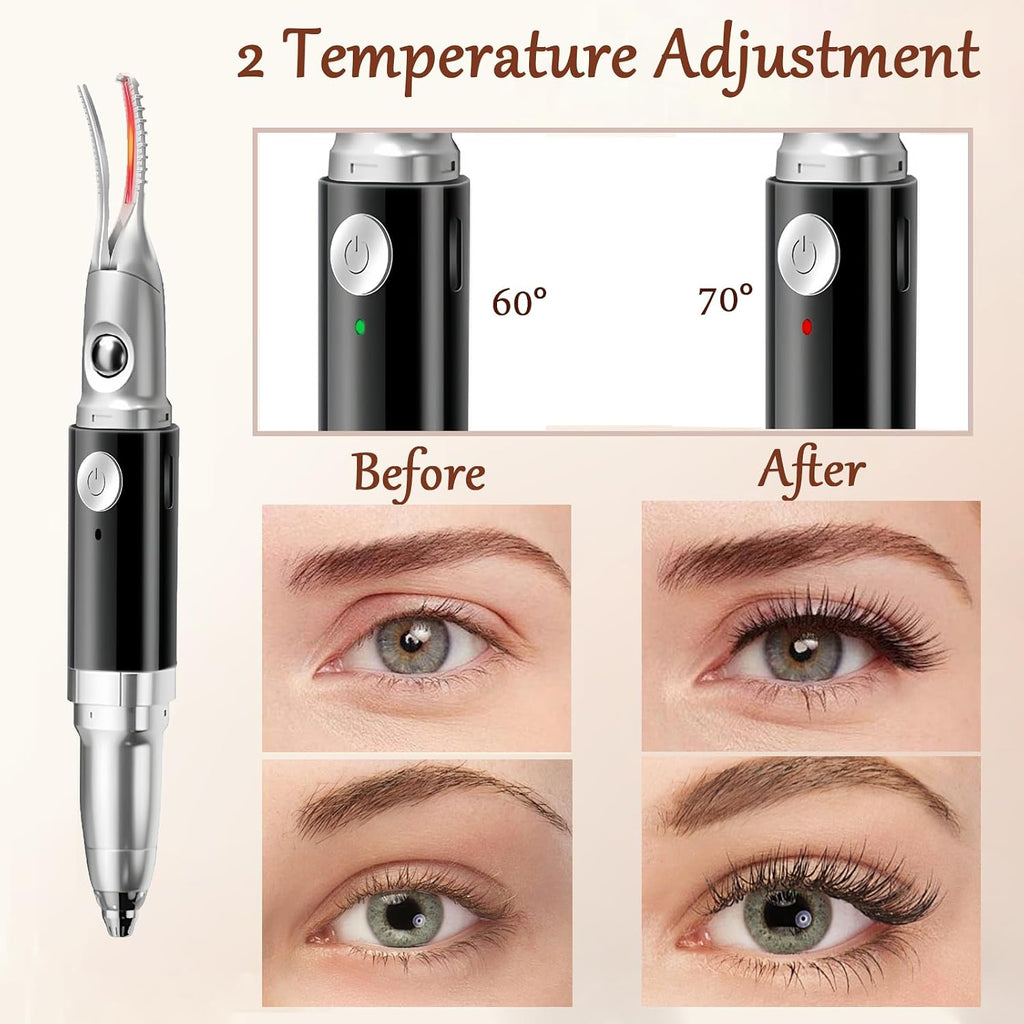 Heated Eyelash Curler - 2 in 1 Eye Lash Curler and Eyebrow Trimmer for Women with 2 Temperature Modes, USB