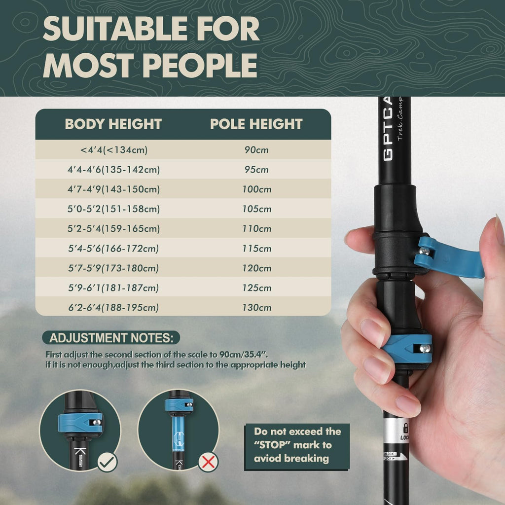 Aluminum Collapsible Trekking Poles with EVA Grips | Adjustable Hiking Poles, Ultralight Travel,Quick Locks